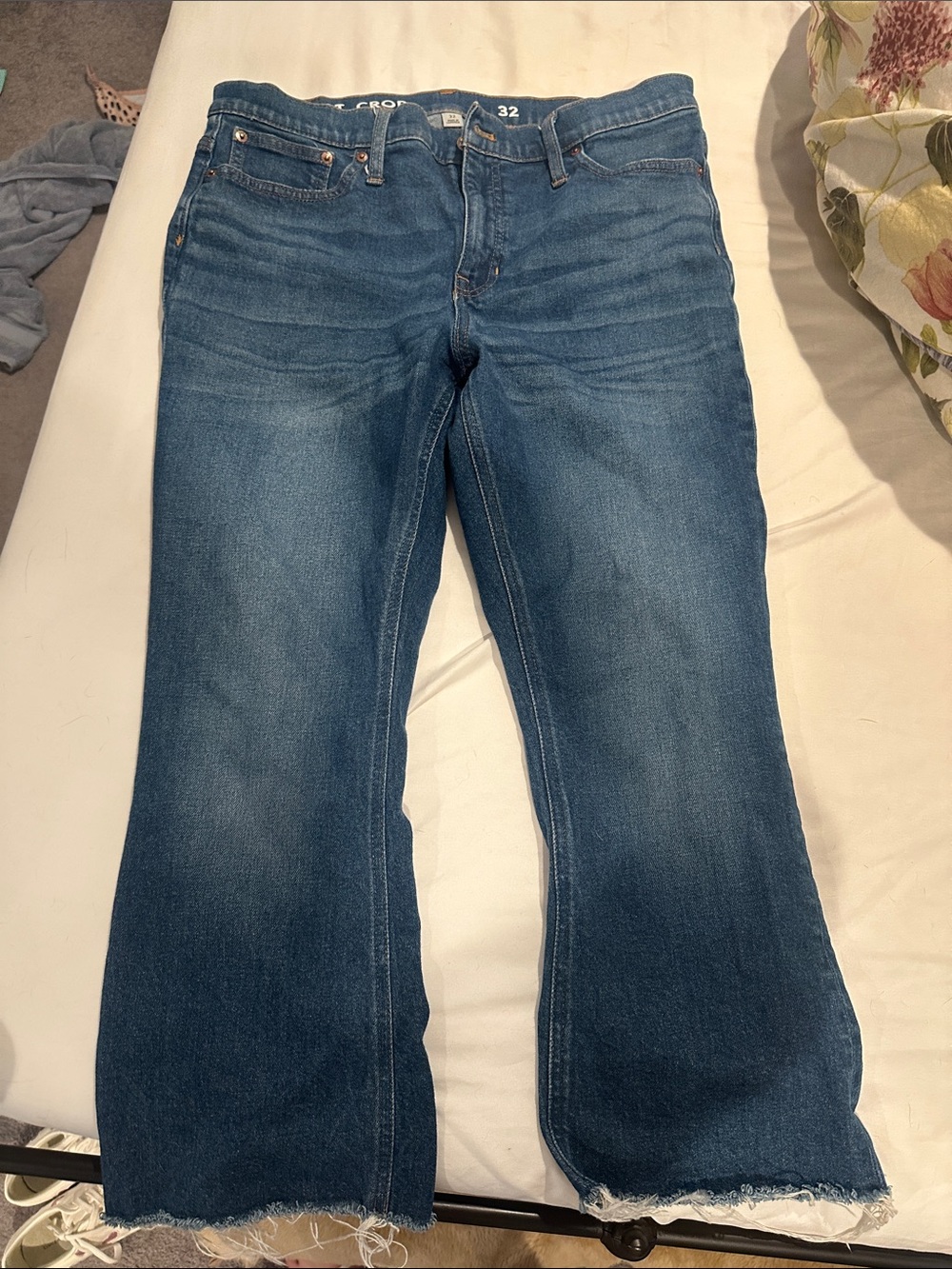 J. Crew Factory Blue Bootcut Jeans with Raw Hem